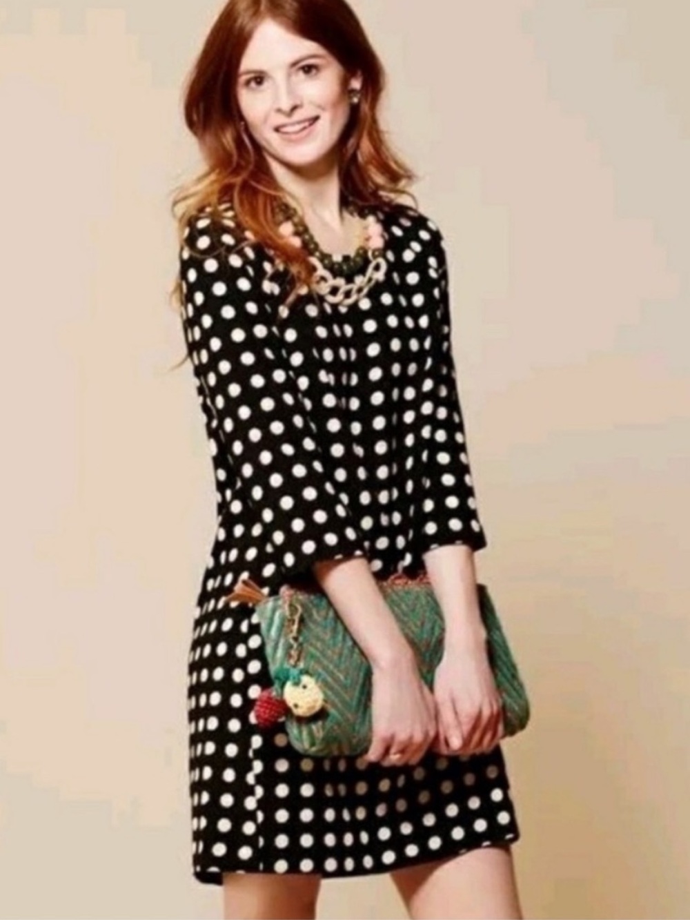 Lili Wang for Lili's Closet Anthropologie Black Polka Dot Shift Dress Small